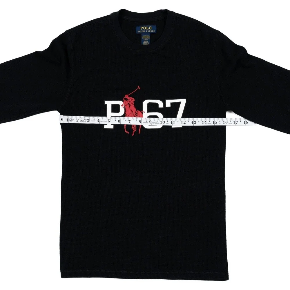 Polo Ralph Lauren Shirt Mens Small Black Thermal‎ Waffle Knit Big Pony Sleepwear